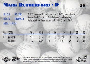 1998 Multi-Ad Clearwater Phillies #20 Mark Rutherford Back
