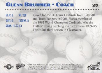 1998 Multi-Ad Clearwater Phillies #29 Glenn Brummer Back