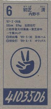 1994 Chiba Lotte Marines Menko #6 Kiyoshi Hatsushiba Back