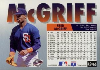 1993 Fleer Fruit of the Loom #45 Fred McGriff Back
