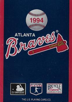 1994 Bicycle Atlanta Braves Playing Cards #6♣ Steve Avery Back
