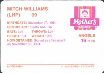 1995 Mother's Cookies California Angels #16 Mitch Williams Back