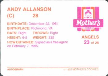 1995 Mother's Cookies California Angels #23 Andy Allanson Back