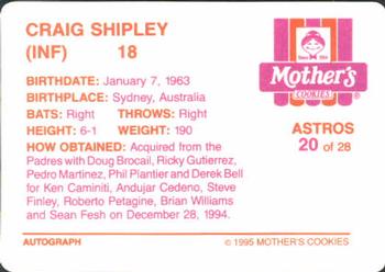 1995 Mother's Cookies Houston Astros #20 Craig Shipley Back