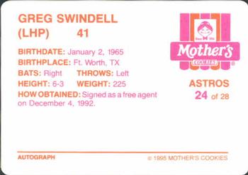 1995 Mother's Cookies Houston Astros #24 Greg Swindell Back