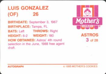 1995 Mother's Cookies Houston Astros #3 Luis Gonzalez Back
