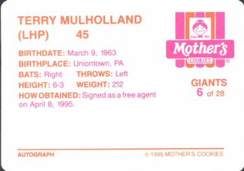 1995 Mother's Cookies San Francisco Giants #6 Terry Mulholland Back