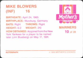 1995 Mother's Cookies Seattle Mariners #10 Mike Blowers Back