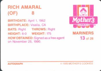 1995 Mother's Cookies Seattle Mariners #13 Rich Amaral Back