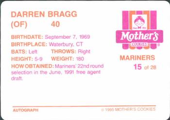 1995 Mother's Cookies Seattle Mariners #15 Darren Bragg Back