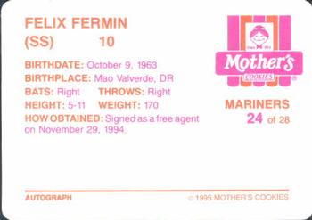 1995 Mother's Cookies Seattle Mariners #24 Felix Fermin Back