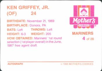 1995 Mother's Cookies Seattle Mariners #4 Ken Griffey Jr. Back