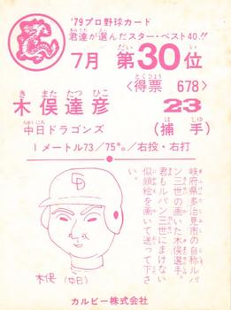 1979 Calbee July Best Series #30 Tatsuhiko Kimata Back