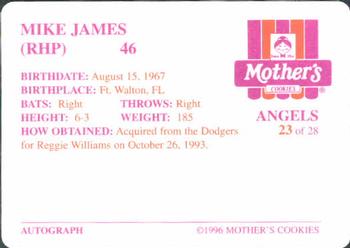 1996 Mother's Cookies California Angels #23 Mike James Back