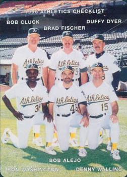 1996 Mother's Cookies Oakland Athletics #28 Coaches & Checklist (Bob Cluck / Brad Fischer / Duffy Dyer / Ron Washington / Bob Alejo / Denny Walling) Front