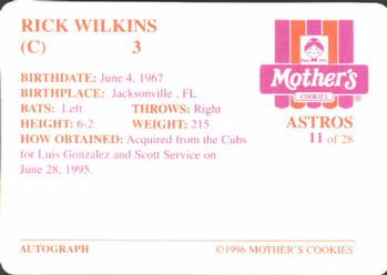 1996 Mother's Cookies Houston Astros #11 Rick Wilkins Back