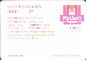 1996 Mother's Cookies San Diego Padres #6 Scott Sanders Back