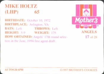 1997 Mother's Cookies Anaheim Angels #17 Mike Holtz Back