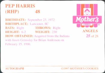 1997 Mother's Cookies Anaheim Angels #25 Pep Harris Back
