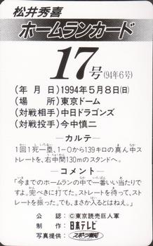 1994 NTV Hideki Matsui Homerun Cards #17 Hideki Matsui Back