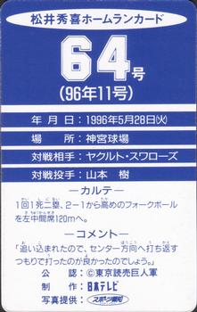 1996 NTV Hideki Matsui Homerun #64 Hideki Matsui Back