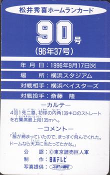 1996 NTV Hideki Matsui Homerun #90 Hideki Matsui Back
