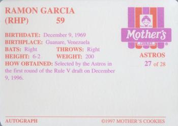 1997 Mother's Cookies Houston Astros #27 Ramon Garcia Back