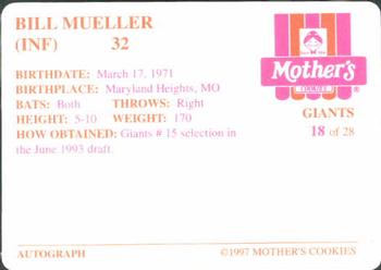 1997 Mother's Cookies San Francisco Giants #18 Bill Mueller Back