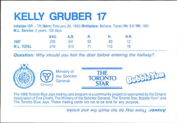 1988 Toronto Blue Jays Fire Safety #NNO Kelly Gruber Back
