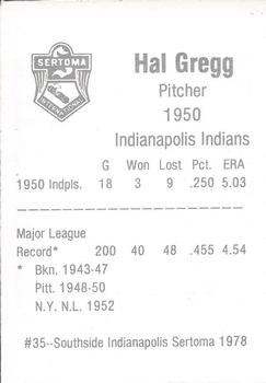 1978 Sertoma 1950 Indianapolis Indians #35 Hal Gregg Back