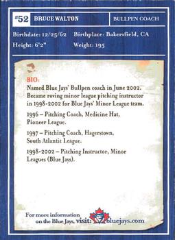 2002 Toronto Blue Jays Limited Edition SGA #NNO Bruce Walton Back