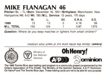 1989 Toronto Blue Jays Fire Safety #NNO Mike Flanagan Back