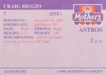 1998 Mother's Cookies Houston Astros #3 Craig Biggio Back