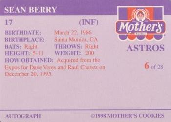 1998 Mother's Cookies Houston Astros #6 Sean Berry Back