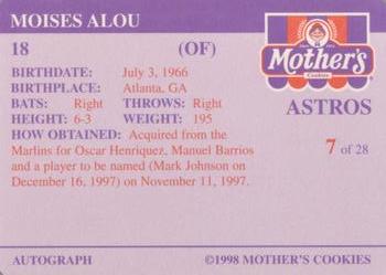 1998 Mother's Cookies Houston Astros #7 Moises Alou Back