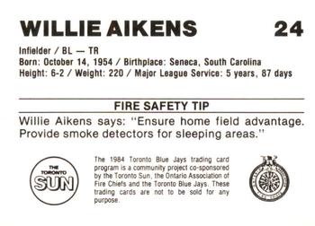 1984 Toronto Blue Jays Fire Safety #NNO Willie Aikens Back