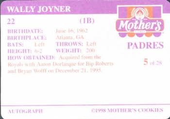1998 Mother's Cookies San Diego Padres #5 Wally Joyner Back