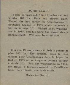 1937 O-Pee-Chee Batter Ups (V300) #101 Buddy Lewis Back