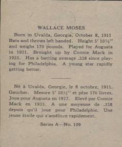 1937 O-Pee-Chee Batter Ups (V300) #109 Wally Moses Back