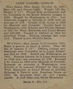1937 O-Pee-Chee Batter Ups (V300) #111 Goose Goslin Back