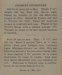 1937 O-Pee-Chee Batter Ups (V300) #112 Charlie Gehringer Back