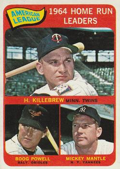 1965 O-Pee-Chee #3 American League 1964 Home Run Leaders (Harmon Killebrew / Boog Powell / Mickey Mantle) Front