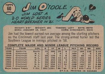 1965 O-Pee-Chee #60 Jim O'Toole Back