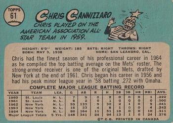 1965 O-Pee-Chee #61 Chris Cannizzaro Back