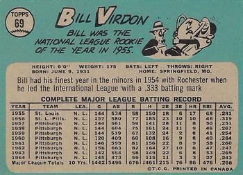 1965 O-Pee-Chee #69 Bill Virdon Back