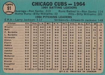 1965 O-Pee-Chee #91 Chicago Cubs Back