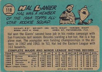 1965 O-Pee-Chee #118 Hal Lanier Back