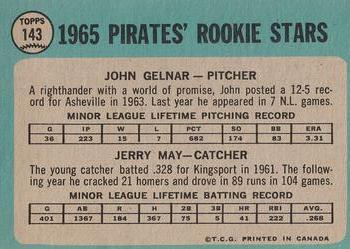 1965 O-Pee-Chee #143 Pirates 1965 Rookie Stars (John Gelnar / Jerry May) Back