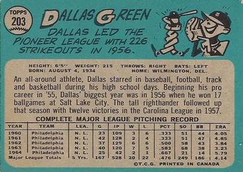 1965 O-Pee-Chee #203 Dallas Green Back