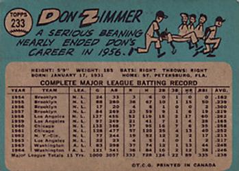 1965 O-Pee-Chee #233 Don Zimmer Back